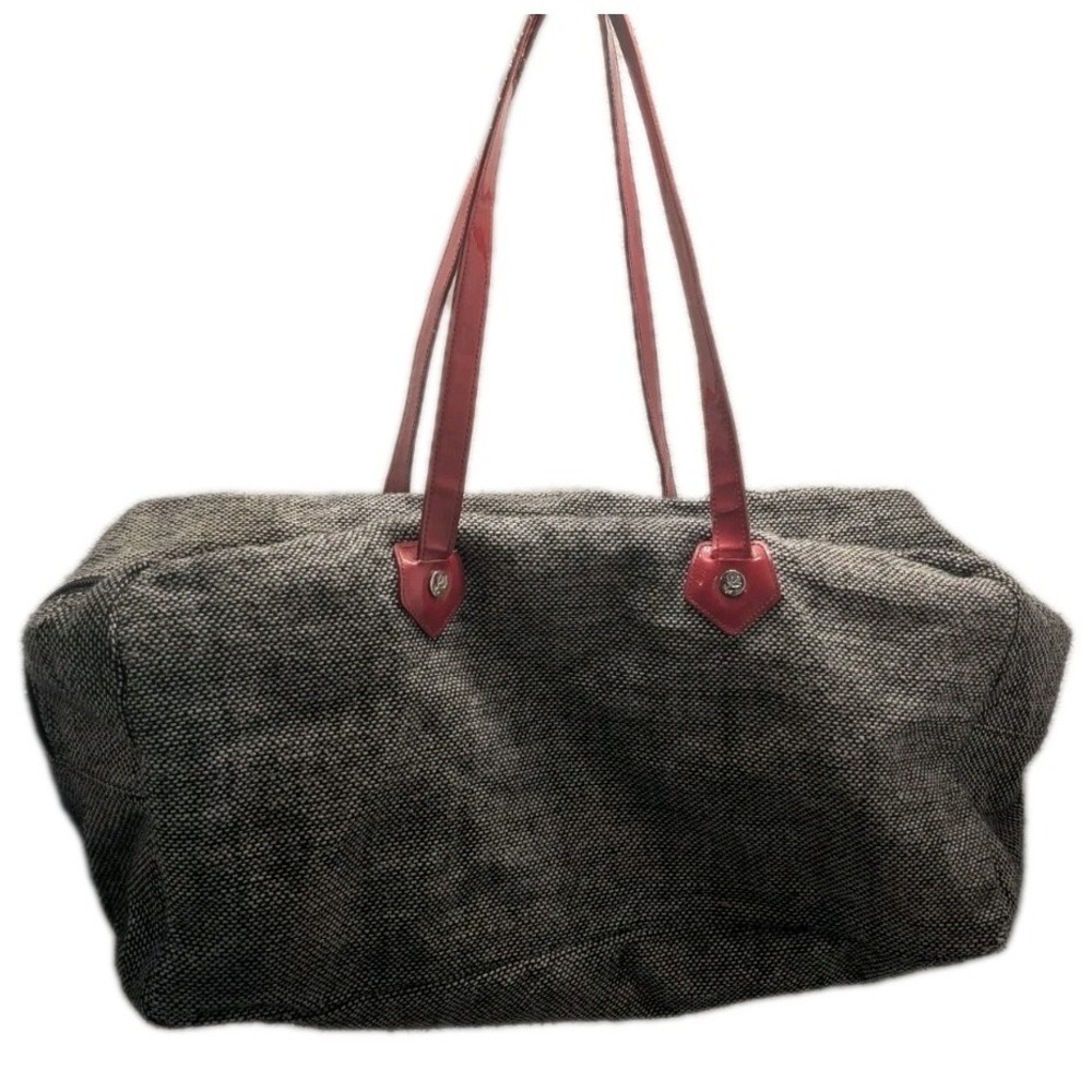 Lancome Grey Red Weekend Duffle Bag Red Lined Rose Double Strap Interior Vintage